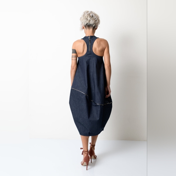 NWOT-Lócker Room Balloon Denim Dress with Zipper Details,Sz.M K-G - Picture 6 of 9